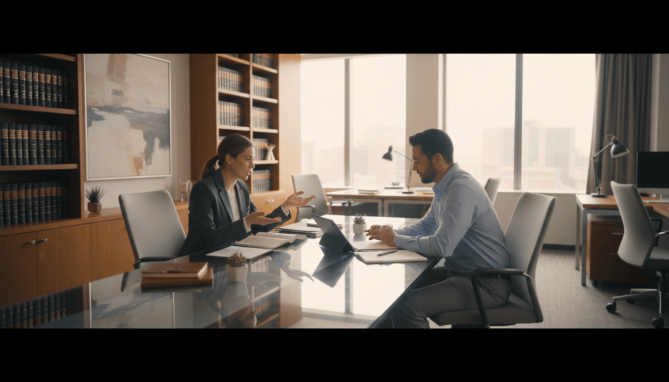 Abogado profesional en reunión con cliente en oficina de Buenos Aires